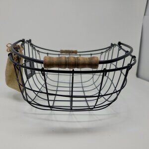 Urban Barn Black Wire Basket with Wooden Handles EUC
